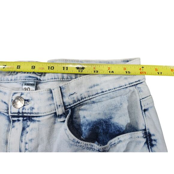 Justice Y2K Distressed Futuristic Acid Wash Denim Jeans 20 Raw Hem Streetwear - Picture 3 of 8